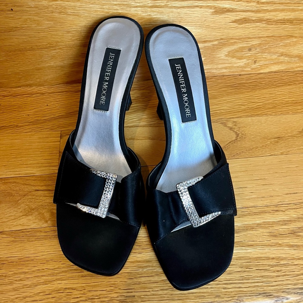 Vintage Jennifer Moore Black Rhinestone Strapless Heels 8